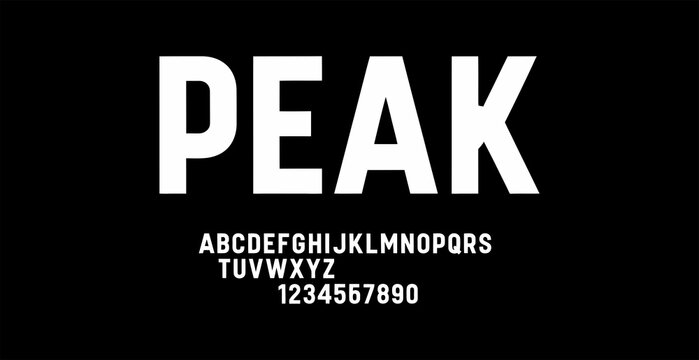 Bold white peak retro text with alphabet and numbers