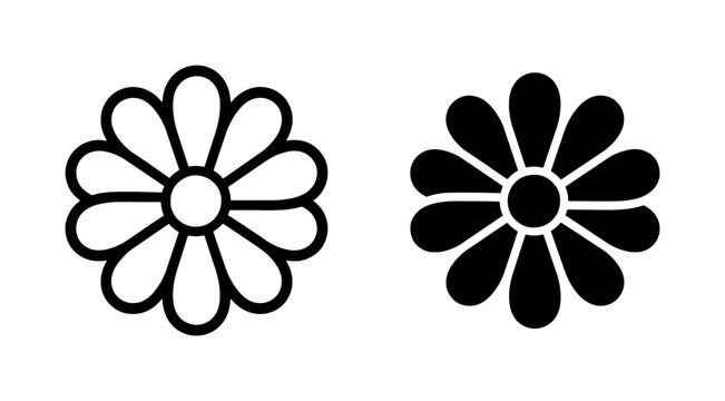 Minimalist Daisy Flower Outline and Solid Black Icon Set