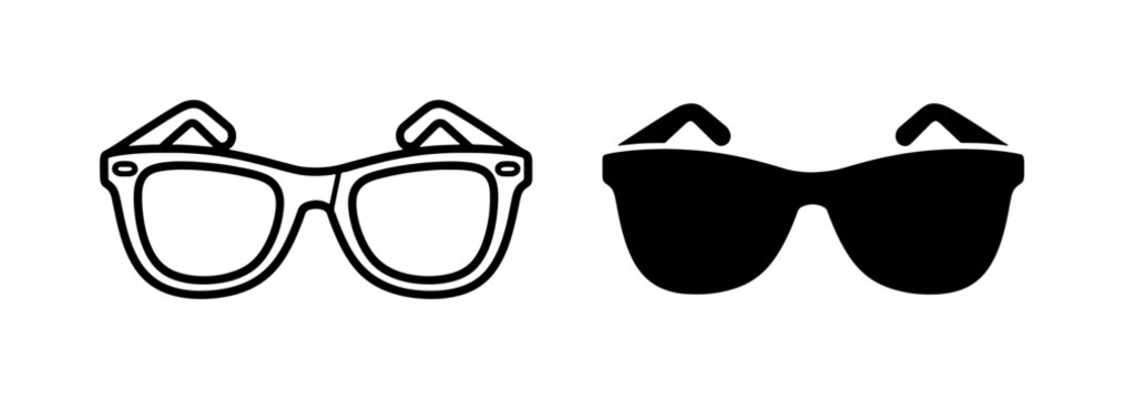 Retro Eyeglasses Outline and Solid Black Silhouette Icon Set