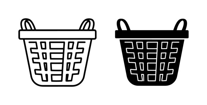 Laundry basket icon set in outline and glyph style