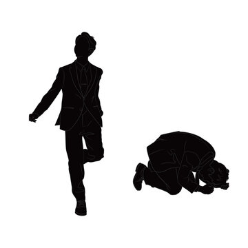 スキップして喜ぶ若い男性と、うずくまって頭を抱える男性のビジネスマン・イラストセット（ポジティブ・ネガティブ）