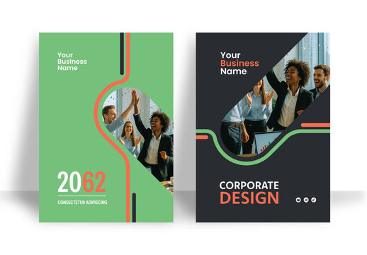 Business Report Cover Template &ndash; Green and Orange Geometric Layout (A4)	
