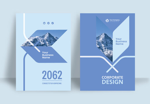 Business Report Cover Template &ndash; Blue and White
 Geometric Layout (A4)	
