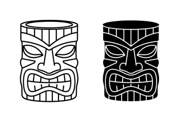 Polynesian Tiki Mask Black and White Vector Illustration © Abdul