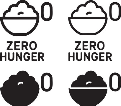 Isolated Zero hunger campaign concept, zero hunger campaign concept, global goal awareness, food shortage solution, charity support, sustainable development, social media banner, vector icon set