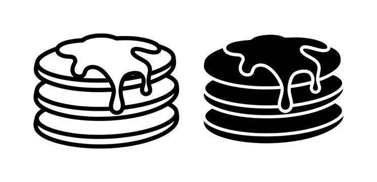 Pancake stack with maple syrup dripping icon set