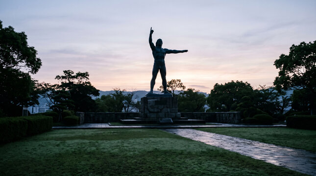 Silhouette Statue at Dusk in Park