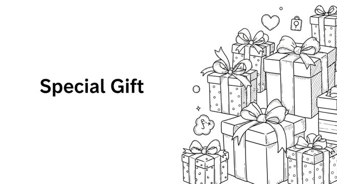 Hand drawn illustration of a stack of gift boxes for special occasions.