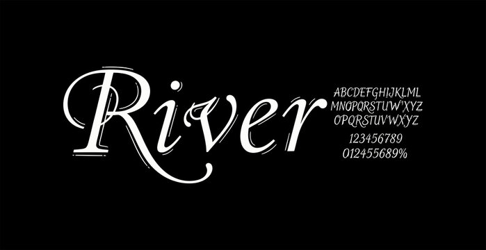 Elegant cursive script font text showing word River