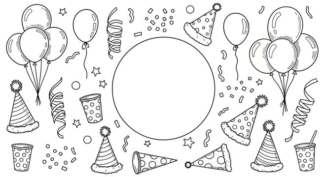 Hand drawn birthday party celebration doodle elements set.