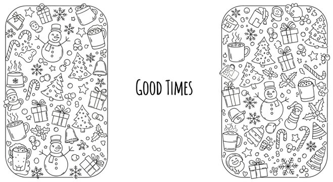 Christmas hand drawn doodle elements border frames with Good Times text.