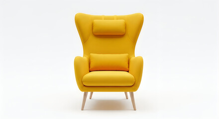 Fototapeta premium Modern yellow armchair with wooden legs and lumbar pillow