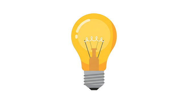 pixelated incandescent light bulb glowing yellow, symbol of ideas, innovation, and electricity, isolated on white