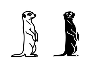 Obraz premium Black and white meerkat standing silhouette vector icons