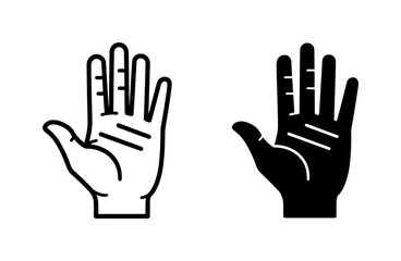 Obraz premium Human Palm Line Icon Set with Solid and Outline Styles