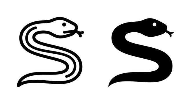 Snake icon set with outline and solid black silhouette