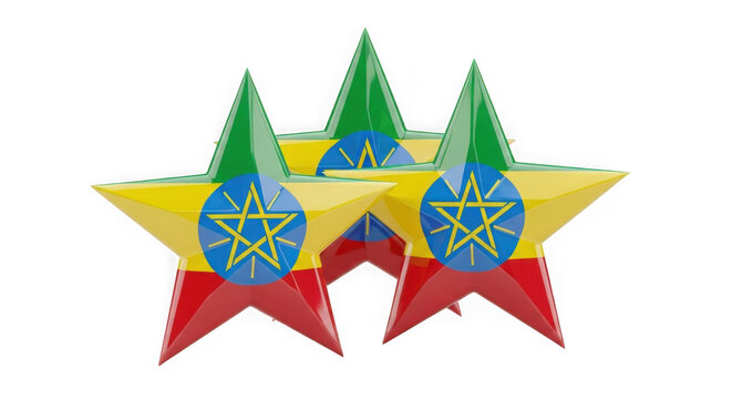 Two overlapping five pointed stars featuring the colors of the national flag of ethiopia design isolated on transparent background