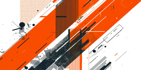Abstract grunge background featuring urban stripes and architectural patterns with colorful paper design elements © Asad Shehbaz Studio