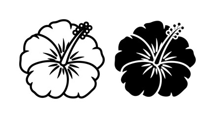 Hibiscus Flower Silhouette and Outline Vector Set © Yusuf