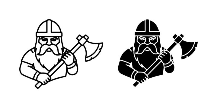 Viking Warrior Mascot Holding Battle Axe Vector Illustration