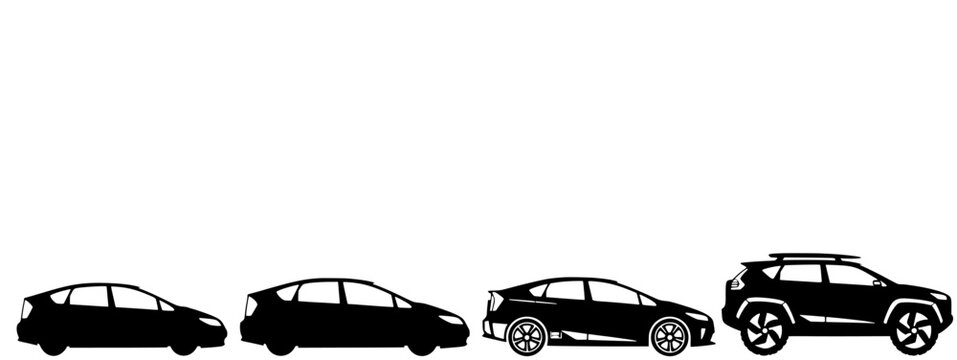 Hybrid car evolution silhouettes isolated minimal style