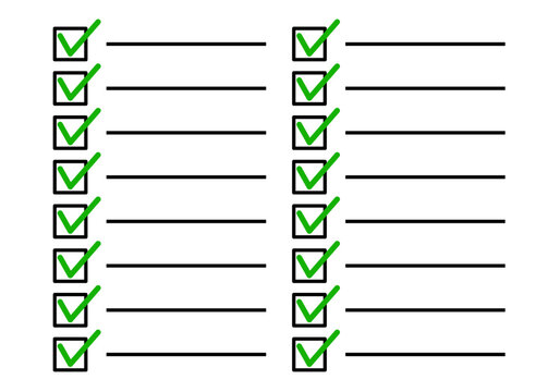 Lista de verificaci&oacute;n con casillas marcadas en verde y l&iacute;neas horizontales sobre