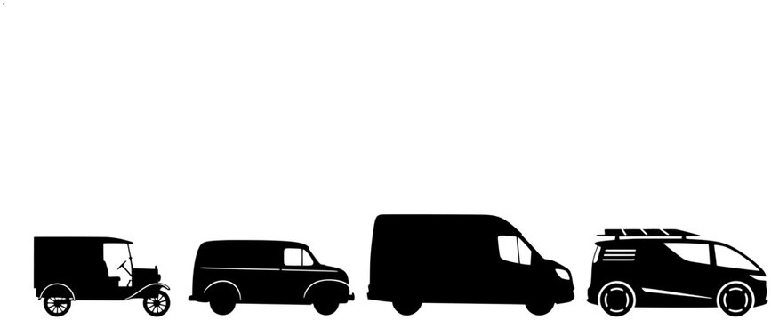 Delivery van evolution silhouette sequence isolated on white