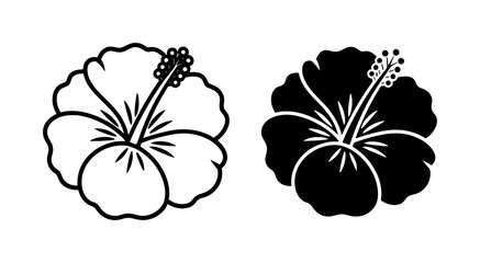 Black Hibiscus Flower Outline and Silhouette Vector Set © Kamrul