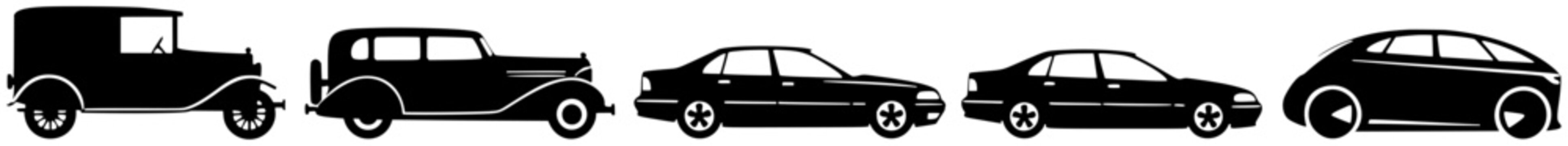 Aerodynamic car evolution silhouettes isolated