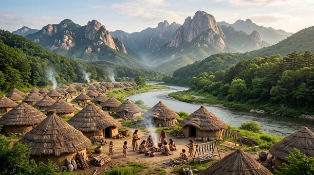 Massive Neolithic Pit Dwelling Village near Majestic Korean Mountains