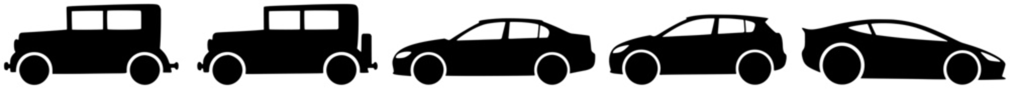 Car body shape evolution silhouettes isolated