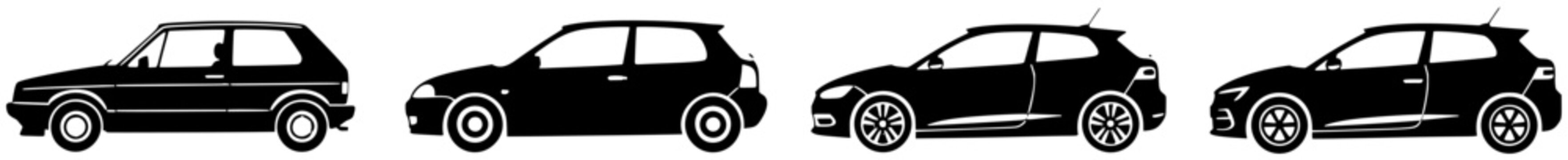 Hatchback evolution silhouettes isolated