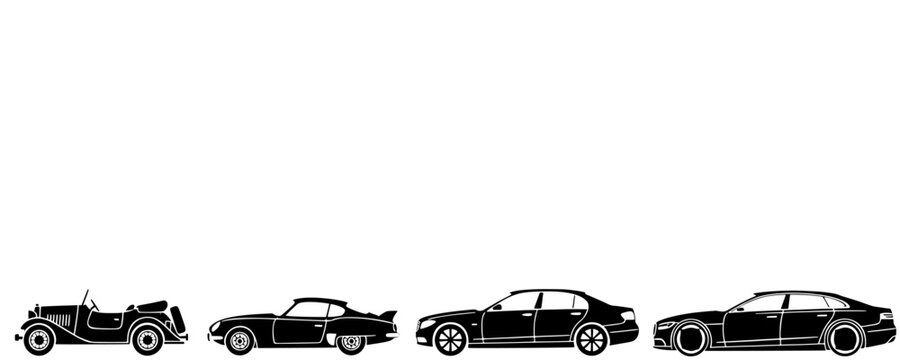 European car evolution silhouettes isolated