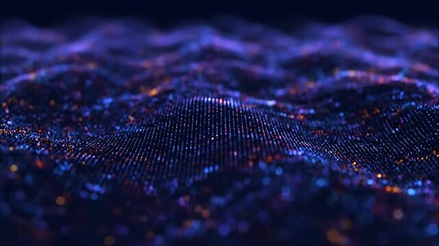 Vibrant digital wave pattern with blue and orange lights.