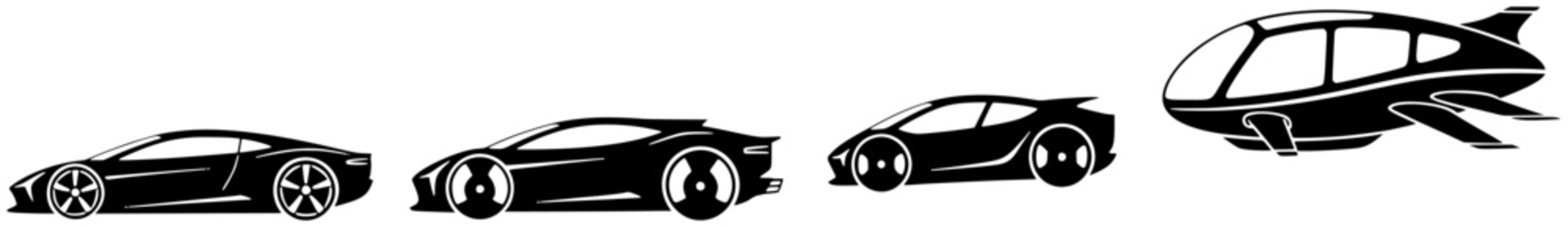 Futuristic concept car evolution silhouettes isolated