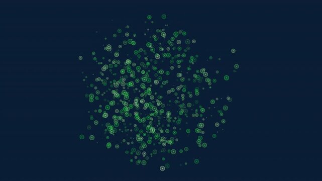 Abstract animation of glowing purple particle bubbles drifting and swirling on a dark blue background, ideal for technology, science, data visualization, and motion design