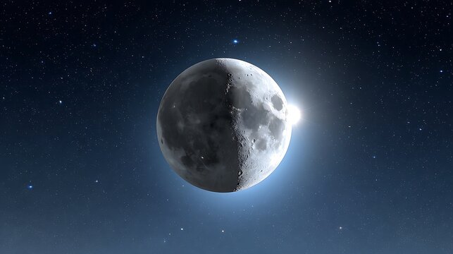 Stunning Half Moon Illuminating Night Sky with Bright Stars