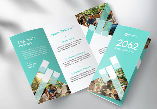 Modern Eco-Friendly Sustainability Corporate Business Tri-fold Brochure Template with Geometric Design