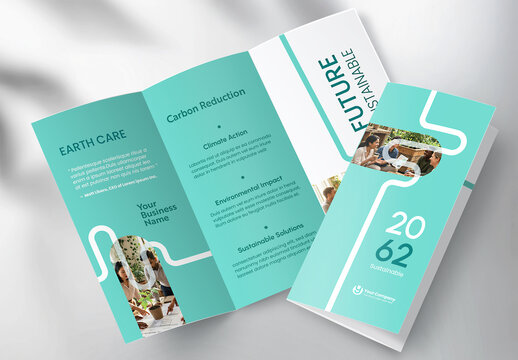 Modern Eco-Friendly Sustainability Corporate Business Tri-fold Brochure Template with Geometric Design
