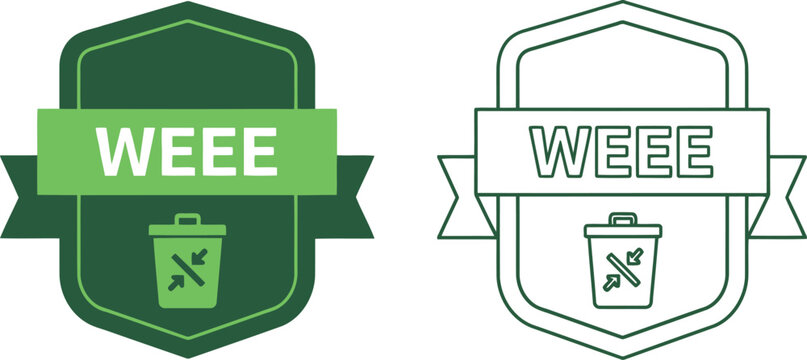 WEEE recycling badge icons for electronic waste management and environmental sustainability