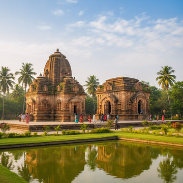 View at the Siva Temple and Roth Mondir buildings in Puthia Bangladesh