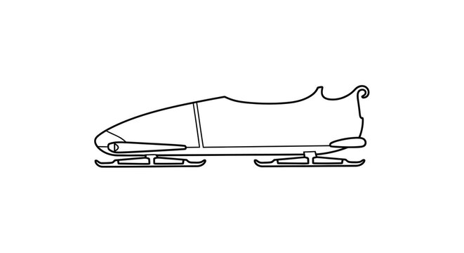 A simple black and white line drawing depicts a bobsled viewed from its side profile high quality professional