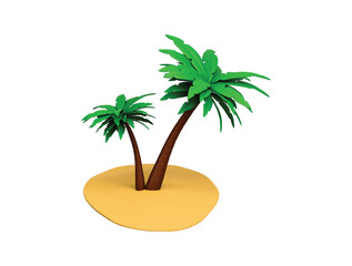 Obraz premium tropical island palm tree icon 3d render illustration isolated