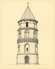 Fototapeta premium Classic architectural elevation showing a multi-tiered church tower facade