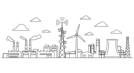 Industrial city landscape line art illustration. © Robben_Partybob