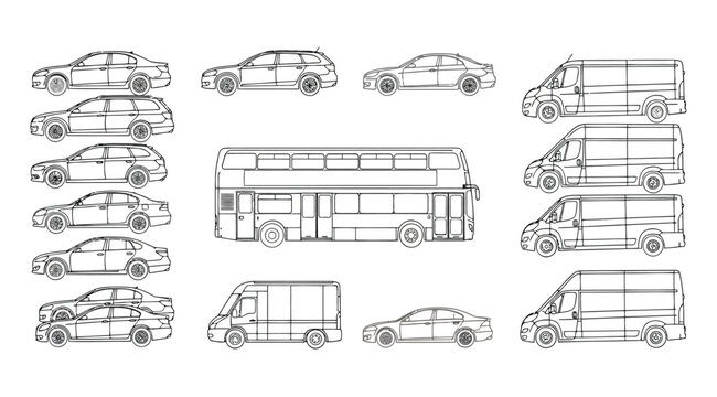 Collection of various car and van vehicle outlines