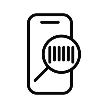 smartphone with magnifying glass scanning barcode outline icon vector design good for web or mobile app