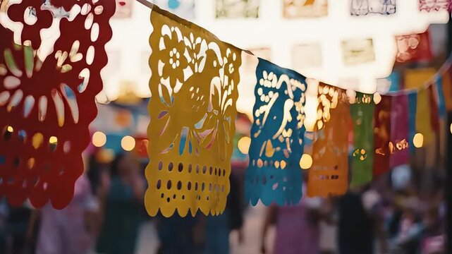 Papel Picado Flags Waving Seamless Loop Cinco de Mayo Festive Background