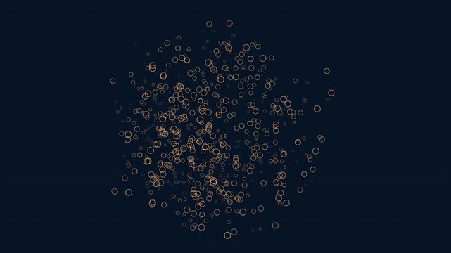 Abstract footage of many blue bubbles rising and drifting on a dark navy background, creating an underwater oxygen and carbonation concept with copy space