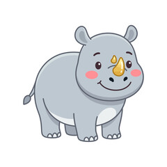 Fototapeta premium A cute cartoon rhino stands smiling in a playful outdoor setting freely